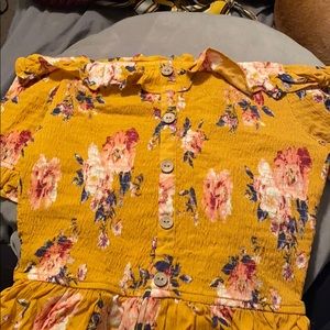 Yellow flowery off the shoulder dress